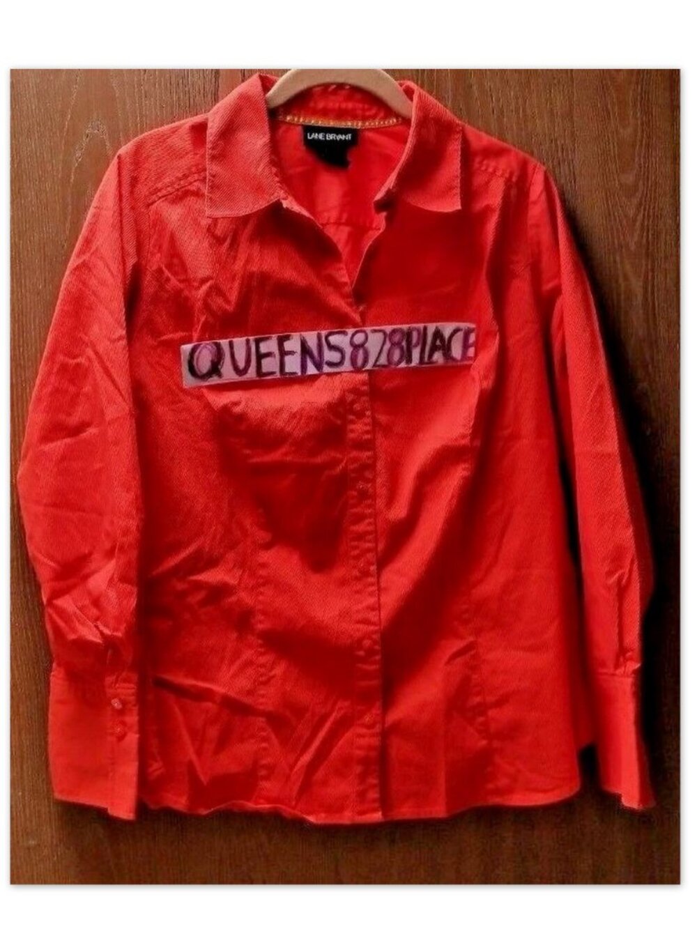 Lane Bryant Womens Size 14 Orange Blouse Button Up Stretch Long Sleeve Top Shirt
